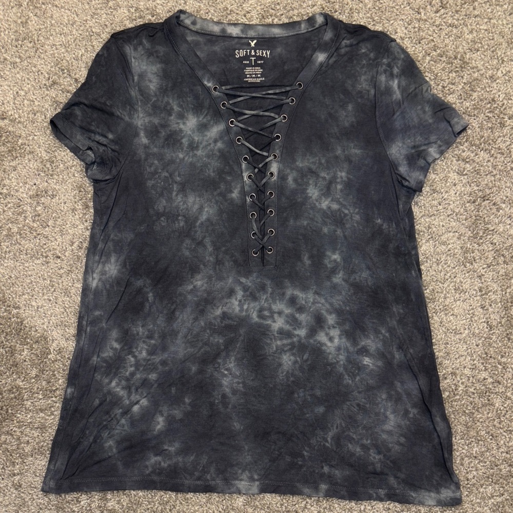 American Eagle Lace-Up Tie-Dye Top